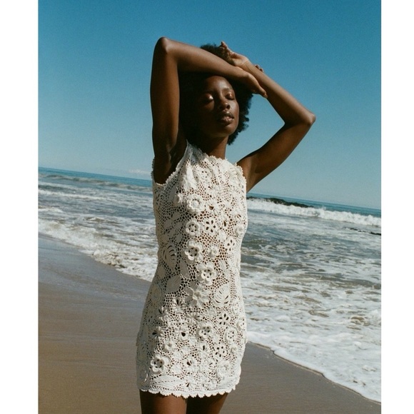 DOEN Annalisa Hand Crocheted Floral Mini Dress Off White Pearl NEW with tags - Picture 7 of 8